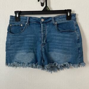 Denim Blue Frayed Hem Women Shorts